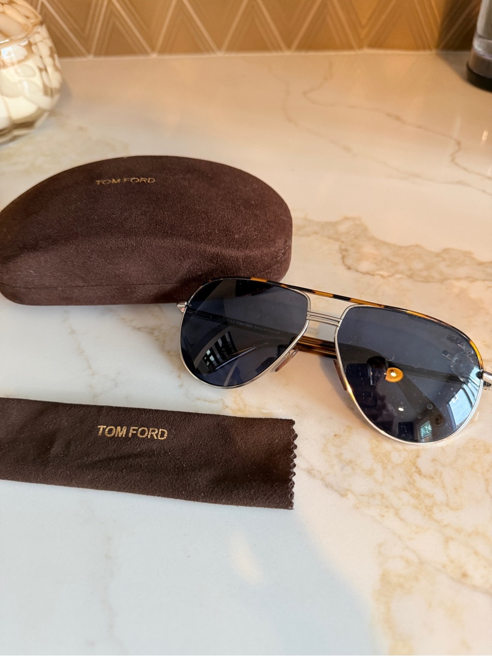 Tom Ford Men’s Aviator Sunglasses - Tortoise Frame with Black Lenses